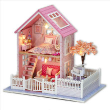 Casa de boneca em miniatura 3d, casa de boneca com quebra-cabeça de madeira para presente de aniversário, casas de bonecas, rosa, flor de cerejeira a036 2024 - compre barato