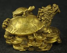 Exquisite Chinese hand carved brass fortune dragon turtle auspicious statue 2024 - buy cheap