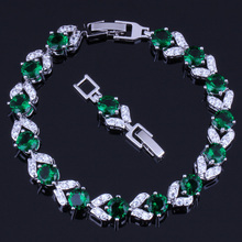 Divine Green Cubic Zirconia White CZ Silver Plated Link Chain Bracelet 18cm 20cm V0047 2024 - buy cheap