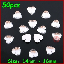 50 unids/lote, corazón brillante de 14x16mm de calidad superior, Diamante de imitación de 2 agujeros, piedra de cristal blanca para mujer, joyería DIY para ropa de vestido de boda 2024 - compra barato