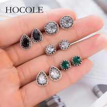 HOCOLE 5 Pairs/Set Brincos Femme Bohemian Stud Earring Set Boho Green Black Crystal Droplet Earrings for Women Jewelry 2018 2024 - buy cheap