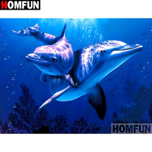 Homfun quadrado completo/broca redonda 5d diy pintura de diamante "animal golfinho" bordado ponto de cruz 5d decoração de casa presente a16985 2024 - compre barato