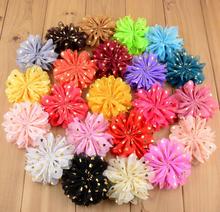 3.2 inch Gold Heart Print Chiffon Flower Heart Design Chiffon Flower For Kids Headband Hair Clip 22Colors 100Pcs 2024 - buy cheap