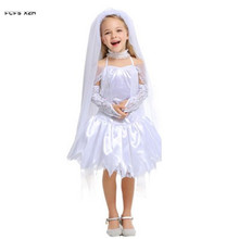 White Girls Halloween Bride costume Children Kids wedding dress cosplay princess angel Role play Carnival Purim Masquerade dress 2024 - buy cheap