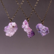 Wholesale 12pcs/lot Natural Stone Quartz Crystal Agates Geode Pendant Charm Statement Necklace AntiqueBronze Chain Free Shipping 2024 - buy cheap