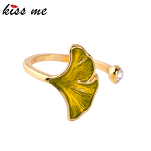 kissme Unique Two-tone Enamel Ginkgo Leaf Rings For Women Party Gifts Crystal Opening Ring 2019 Newest Fashion Jewelry Accessory 2024 - buy cheap