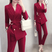 Work red Irregular Blazer Suit Women Suits Double-breasted Slim Pant Suits Blazer Jacket & Pencil Pant Office Lady 2 Pieces set 2024 - buy cheap