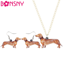 Bonsny Acrylic Dachshund Dog Jewelry Sets Earrings Drop Dnagle Necklace Pendant Cute Animal For Women Girls Pet Lovers Gifts Hot 2024 - buy cheap