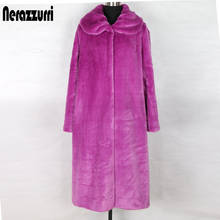 Nerazzurri Purple winter faux fur coat women striped turn down collar long sleeve warm luxury plus size fake mink fur outwear 2024 - buy cheap