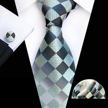 3 unids/set 8cm diseñador Formal set de corbatas Popular Gris plata diamante cuadros con bolsillo cuadrado gemelos 2024 - compra barato