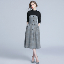 Alta qualidade moda designer runway 2020 outono feminino 3/4 manga o-pescoço retalhos xadrez impresso senhora do escritório vestido casual 2024 - compre barato