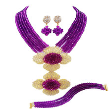 Fashion Purple Multi Strands Statement Necklace Nigerian Wedding African Beads Jewelry Set Crystal 5-LDH16 2024 - buy cheap