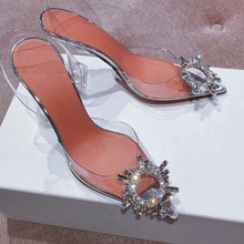 Crystal PVC Slingback Sandals Women Begum Glass High Heels Shoes Woman Transparent Silver Pumps Designer Wedding Sandalias Mujer 2024 - buy cheap