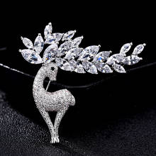 High Quality Animal Shape Deer Christmas Brooch Pins For Women With Luxury AAA Cubic Zirconia In Box broches 2024 - buy cheap