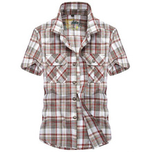 Рубашка мужская хлопковая с короткими рукавами, брендовая Повседневная Свободная размера плюс в клетку, для молодых людей, лето 2024 - купить недорого