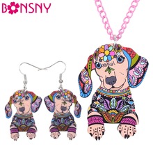 Bonsny-Conjunto de joyería con estilo acrílico, Collar de perro salchicha, pendientes, Gargantilla, Collar, joyería para mujer y Niña 2024 - compra barato