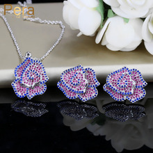 Pera Classic Real Silver Color Jewelry Full Sparkling Rose Flower Blue Red Cubic Zirconia Pave Women Party Necklace Set J220 2024 - buy cheap