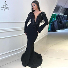 Женское платье с кисточками, черное винтажное вечернее платье с длинным рукавом и глубоким треугольным вырезом, 2019 2024 - купить недорого