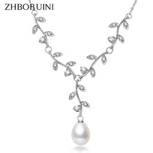 Zhboruini 2019 colar de pérola, gargantilha com pingente de folha de prata esterlina 925 natural de pérola de água doce, joia para presente feminino 2024 - compre barato
