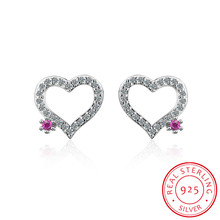 925 Sterling Silver Jewelry Women Fashion Cute Tiny Hollow Heart Stud Earrings Micro Pave Cubic Zirconia Gift For Girls Lady 2024 - buy cheap