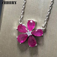 Zhhiry colar de prata refinada s925 com pedra preciosa natural de rubi, pingente para mulheres, formato de flor, joias finas 2024 - compre barato