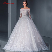 Long Sleeve Lace Wedding Dresses Ball Gown Off Shoulder Tulle Plus Size Bride Bridal Weding Weeding Dresses Wedding Gowns 2019 2024 - buy cheap