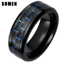 Somen Ring Men 8mm Black Ceramic Ring Blue Carbon Fiber Inlay For Wedding Band Engagement Ring Fashion Jewelry anel masculino 2024 - buy cheap