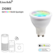 Zigbee-ponto de luz led rgbw 5w gu10, lâmpada led inteligente que muda de cor, com controle de aplicativo, zigbee zll 2024 - compre barato