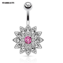 Sun Flower Petal Navel Piercing Nombril Rainbow Crystal Belly Button Piercing Ombligo Belly Ring Navelpiercing Body Jewelry 2024 - buy cheap