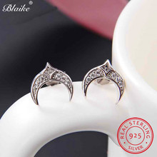 Blaike Real 925 Sterling Silver Star Moon Stud Earrings For Women White Zircon Crystal Earrings Female Korean Fine Jewelry Gifts 2024 - buy cheap
