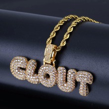 Full AAA CZ Zircon Paved Bling Iced Out CLOUT Bubble Letter Men Hip Hop Rapper Pendant Necklace Gold Color Alphabet Jewelry 2024 - buy cheap