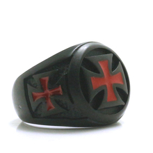 Mens Boys 316L Stainless Steel Red Black Cross Classic Biker Ring Newest 2024 - buy cheap