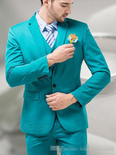 2018 Green Blue Groom Tuxedos Reverse Cran Men Suits Turquoise Groom Wedding Dinner Best Man Suits (Jacket + Pants + Tie + Vest) 2024 - buy cheap