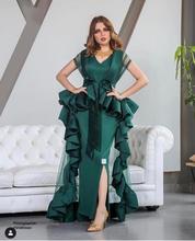 Dark Green Evening Dresses Mermaid 2 Pieces Unique Design Satin Ruffles Tulle Side Split Saudi Arabic Evening Gowns uzun elbise 2024 - buy cheap