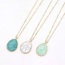 ZWPON 2019 Hot Selling Gold Frame Oval Stone Pendant Necklace for Women Fashion Natural Stone Long Necklace Jewelry Wholesale 2024 - buy cheap