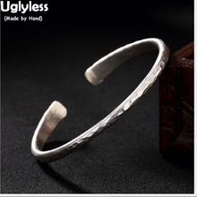 Uglyless-brazaletes de plata de ley 925 auténtica para mujer, brazalete de vestido sencillo Irregular, joyería fina con cara de uniforme, bisutería hecha a mano 2024 - compra barato