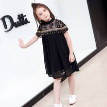 Little Girls Party Dress 6 7 8 9 10 11 12 14 15 years Solid Black Lace Tassel Chiffon Summer Dress Teenage Baby Girl Clothing 2024 - buy cheap