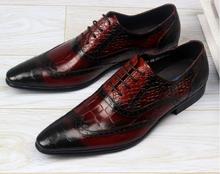 Dress shoes men lace up stone pattern plaid carved brogue shoes poined toes genuine leather mix colour luxury smart casual sheos 2024 - buy cheap