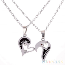 Men's Women's Lover Couple I Love You Alloy Rhinestone Heart Shape Pendant Choker Chain Necklace  1SRW 2024 - buy cheap