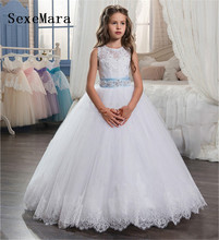 Vestidos de encaje blanco para niña, vestido esponjoso de flores para boda, fiesta de desfile, pequeña princesa, primera comunión 2024 - compra barato