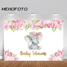 Elephant Baby Shower Backdrop Baby Girl Elephant Pink Floral Baby Shower Photography Background for Photo Studio 2024 - buy cheap