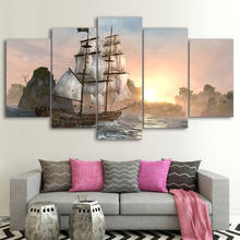 Modern Decor Room Wall Frame 5 Pieces Ship Sea Sunset Sunshine Landscape Art Paintings Poster Modular Canvas HD Printed Pictures 2024 - buy cheap