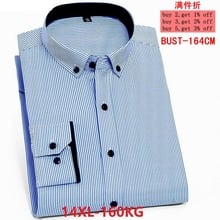 9XL Men's Long Sleeve Lapel Stripe Blue Shirt 11XL 12XL 13XL 14XL Business Casual Office Official Occupation 12 Color 2024 - buy cheap