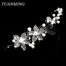 Hot Sale Women Girls Rhinestone Flower Bride Wedding Hairband Pearl Beads Bridal Party Hairband Hair Pieces Hair Accessories 2024 - buy cheap