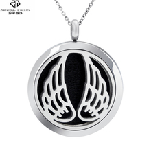 Round Stainless Steel Diffuser Pendant Geometric Feather Crystal Locket Essential Oil Diffuser Necklace Aromatherapy Jewelry 2024 - buy cheap