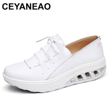 Ceyaneao-sapatos femininos de couro sem cadarço, linha primavera, com plataforma baixa, aumento da calçado, feita em couro, 2018 2024 - compre barato