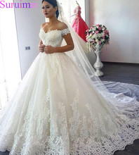 Vestido de boda de encaje, traje de novia con apliques de encaje, sin hombros, 2019 2024 - compra barato