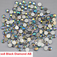Free Shipping! 1440pcs/Lot, ss8 (2.3-2.5mm) Black Diamond AB Flat Back Nail Art Glue On Non Hotfix Rhinestones 2024 - buy cheap