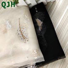 2019 New Fashion Sequins Embroidery Black&White Beautiful Feather Embroidery Mesh Tulle Lace Fabric Clothing Dress Accessories 2024 - buy cheap