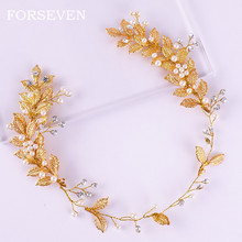 Golden Leaf Headband Bridal Head Ornaments Pearl Rhinestone Wedding Hair Accessories Hairband Bride's Tiaras Hair Jewelry 2024 - buy cheap